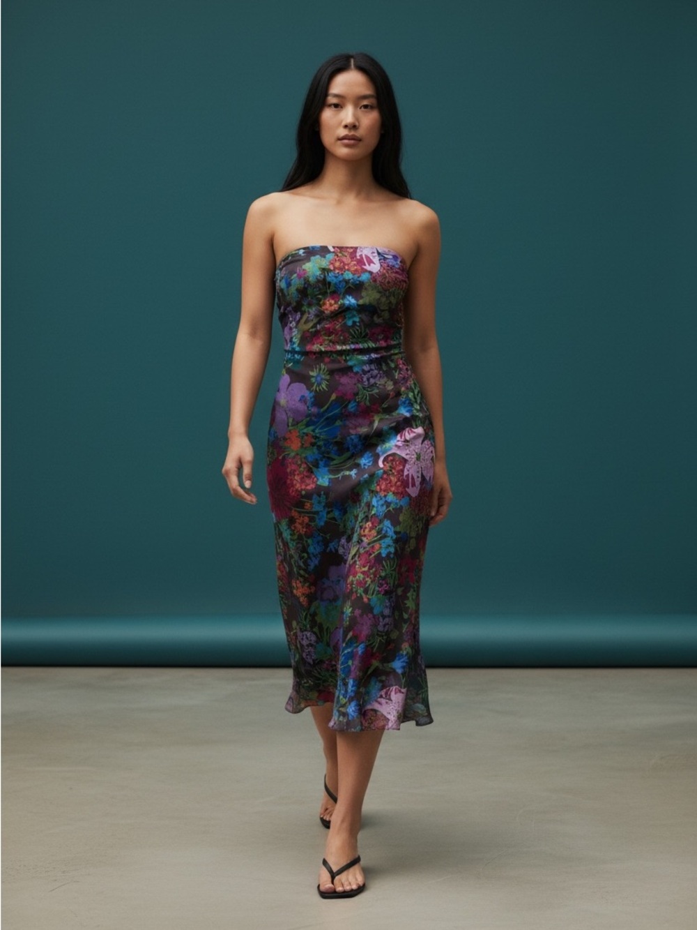 Gold Hawk silk strapless dress